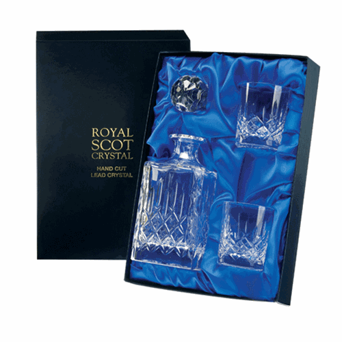 Royal Scot Presentation Boxed London Square Decanter & 2 Whisky Tumblers